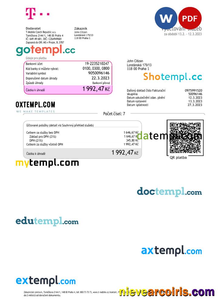 Czech Republic T-Mobile utility bill 2 ka